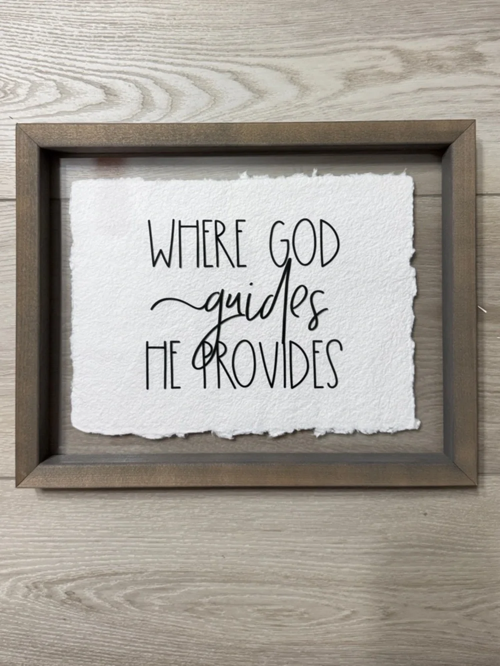 NWT-Rustic Brown Framed 'Where God Guides He Provides' Wall Art